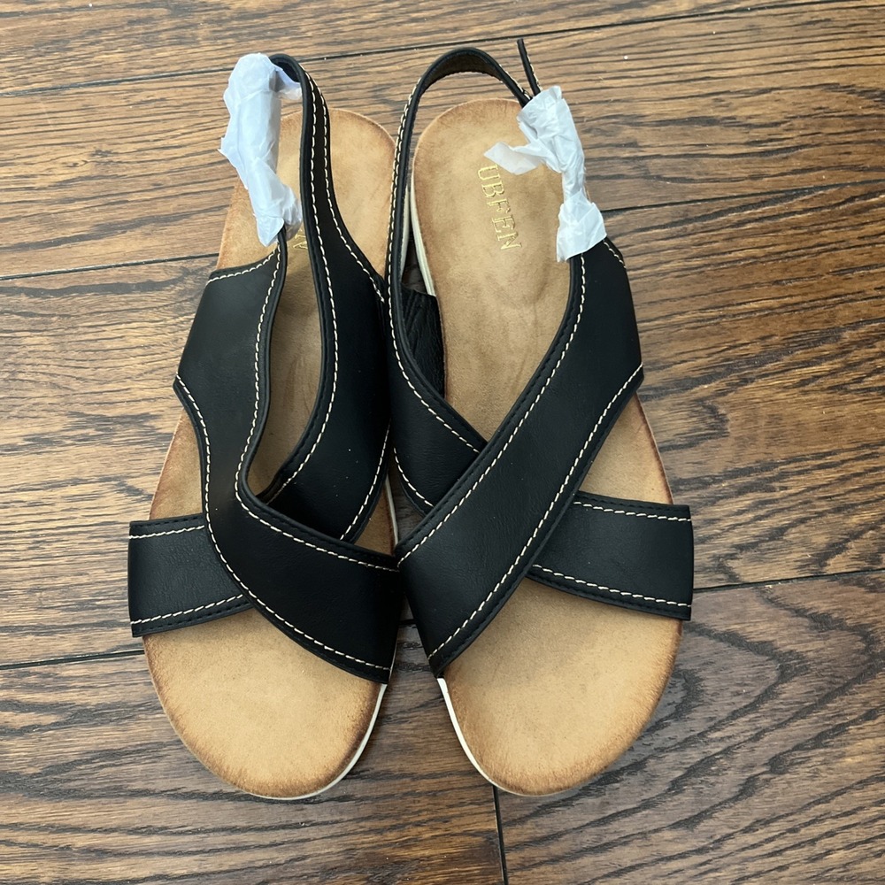 UBFEN Womens Flat Sandals Arch Support Slingback Black Size 40 / 9 - Picture 5 of 8